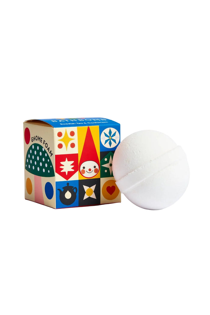 Gnome-themed product with a white sphere and colorful packaging on a white background