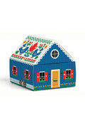 Colorful tiny house with decorative elements on a white background