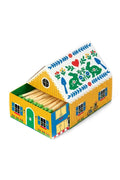 Colorful matchbox with a house design on a white background
