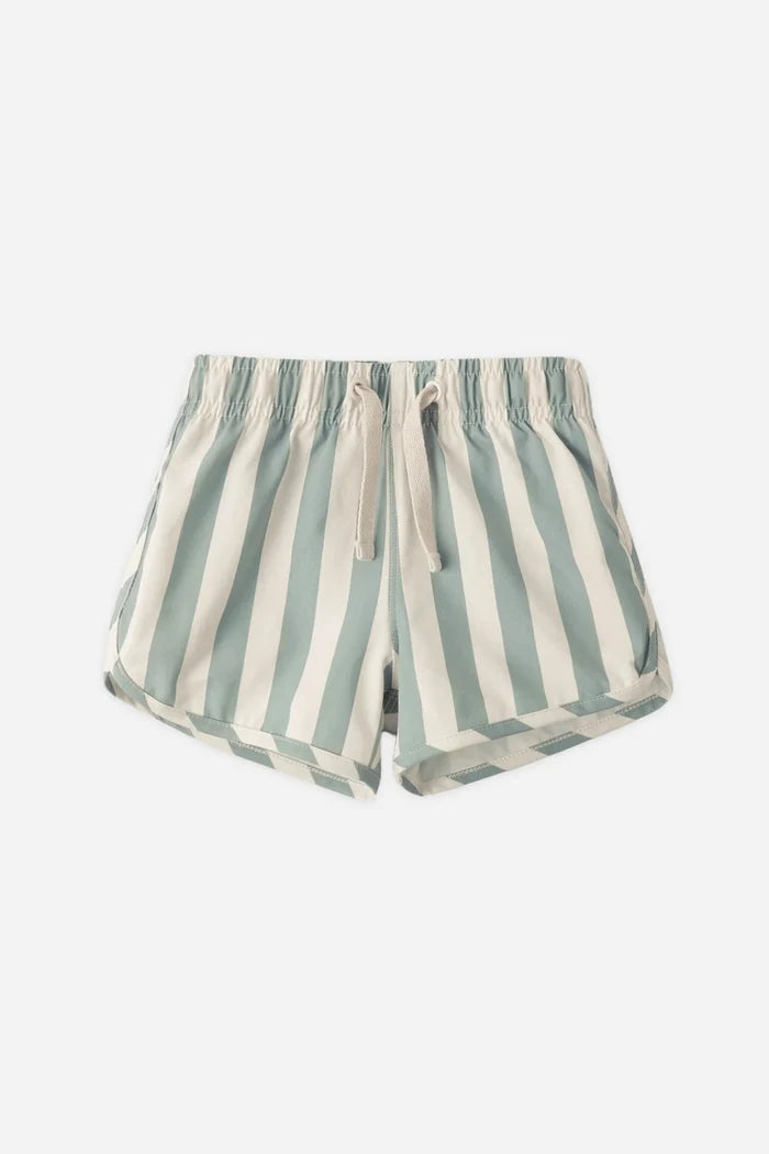 Striped swim shorts on a white background