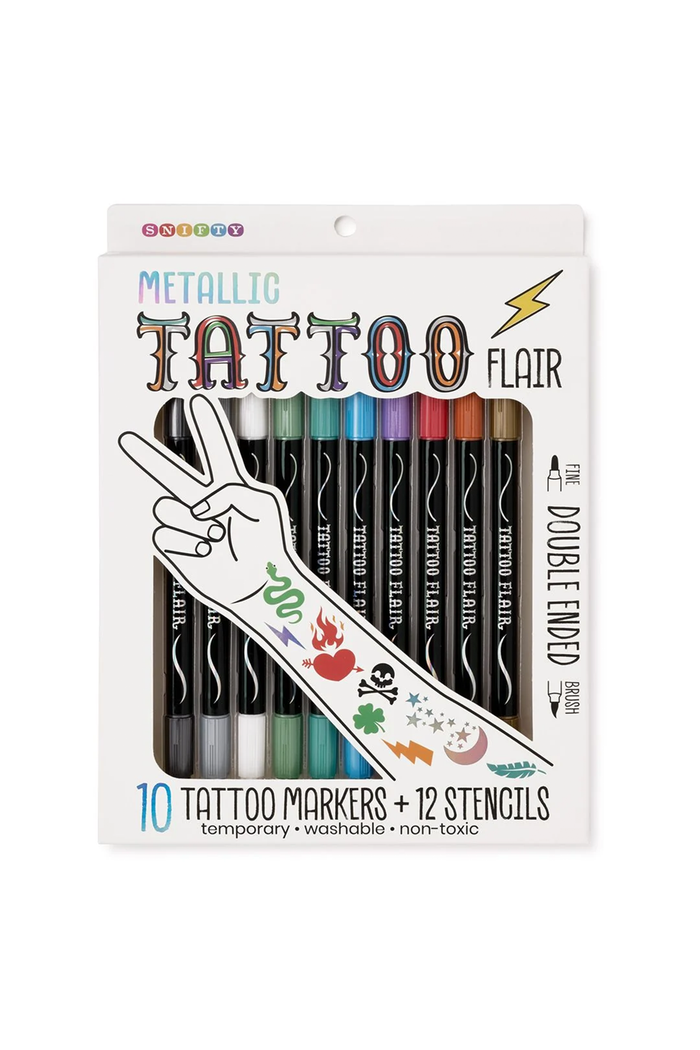Colorful package of tattoo markers on white background