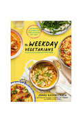 The cover of the cookbook titled 'The Weekday Vegetarians' by Jenny Rosenstrach, featuring images of various dishes on plates.