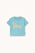 Light blue t-shirt with a dog graphic on a white background