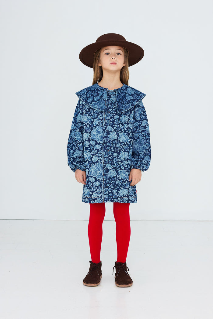 Tonal Roses Denim Dress