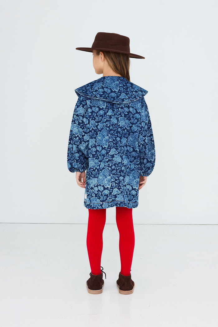 Tonal Roses Denim Dress