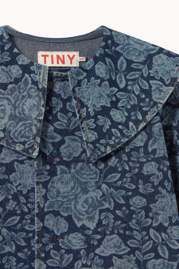 Tonal Roses Denim Dress