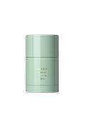 Green plastic deodorant stick on white background