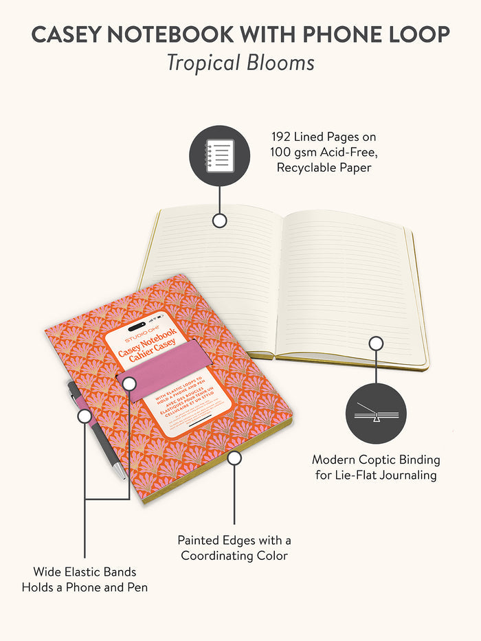 Tropical Blooms Casey Notebook with Phone Loop