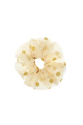 Tulle scrunchie with gold glitter spots on white background