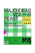 A book titled 'MAJO IDEAS VOL. 4 FEAST' featuring Salvatore Dali and Stephanie Singleton, designed with a green and white checkered pattern, black text, on a light gray background.