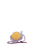 Snail-shaped pouch with striped body on a white background