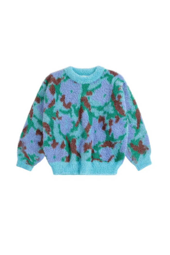 Colorful sweater with a floral pattern on a white background