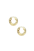 A pair of gold chunky hoop earrings with an organic texture, displayed against a white background.