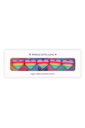Pack of rainbow heart-shaped erasers with 'Whole Lotta Love' text on a white background