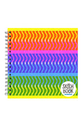 Colorful spiral-bound sketchbook with wavy pattern on a white background