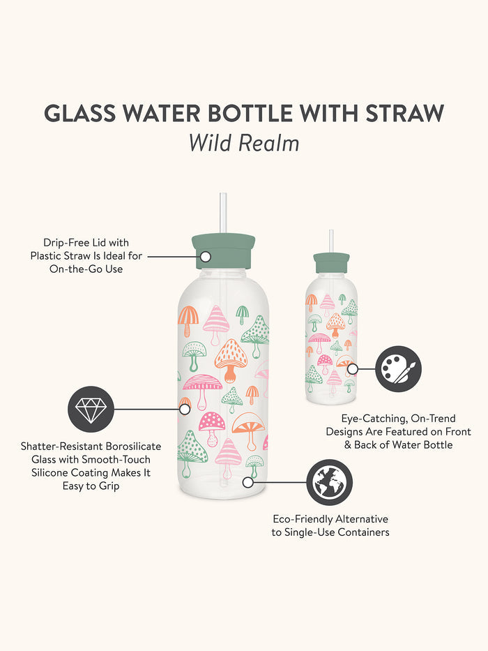 Wild Realm Glass Water Bottle with Straw