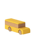 Wooden school bus toy on white background