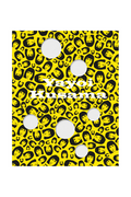 Book with face print and circle cut outs with "Yayoi Kusama" text on white background