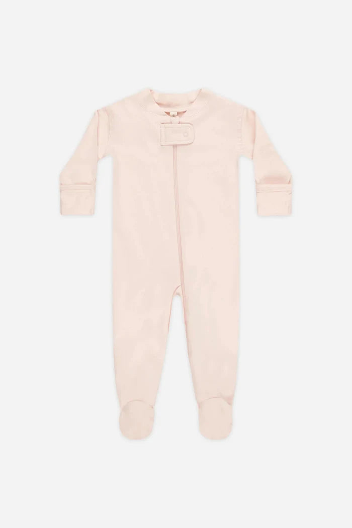 Pink long sleece baby onesie on a white background