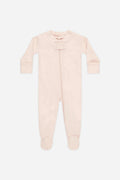 Pink long sleece baby onesie on a white background