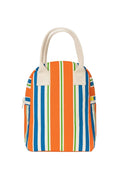 Stripy lunch bag on white background